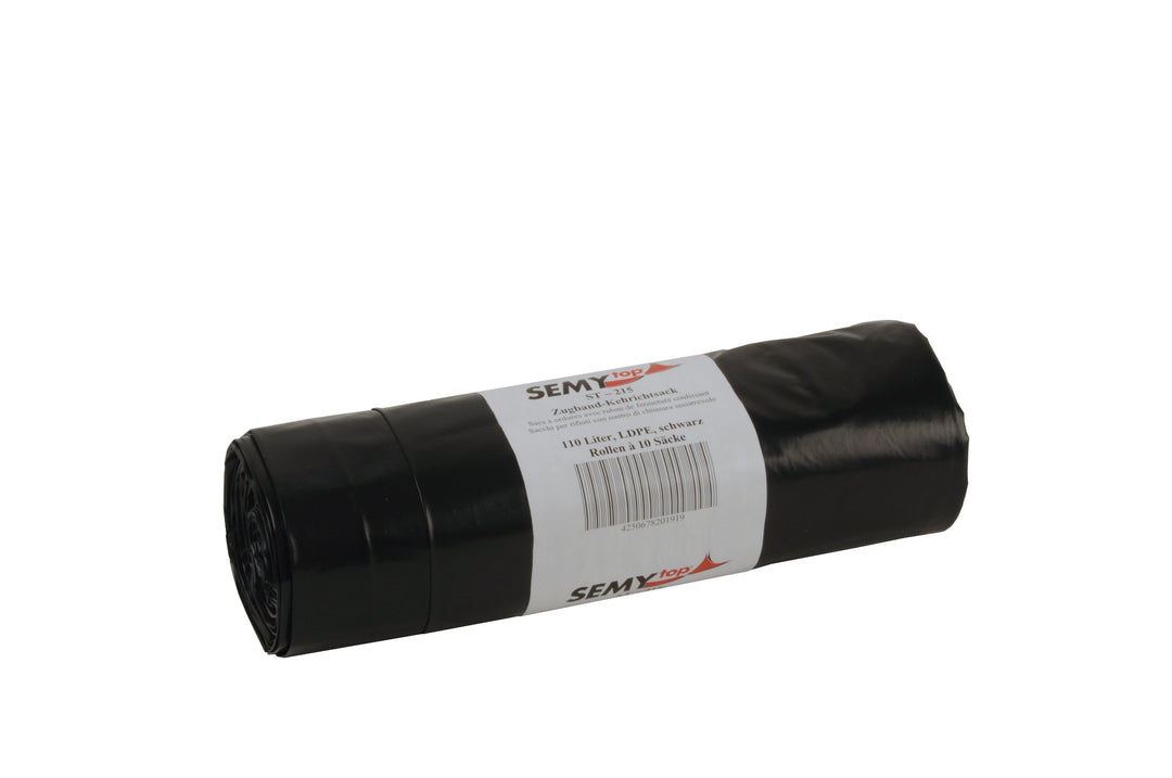 SemyTop LDPE-Zugband-Kehrichtsäcke, 700 x 1000 mm, Typ 100 , schwarz, circa 110 L, 1er Pack (120 Stü