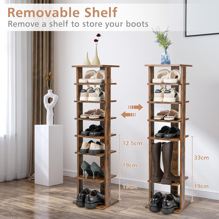 GIANTEX Schuhregal schmal und hoch, Schuhschrank Regal Holz 8 Ebenen, Schuhständer Schuhablage verti