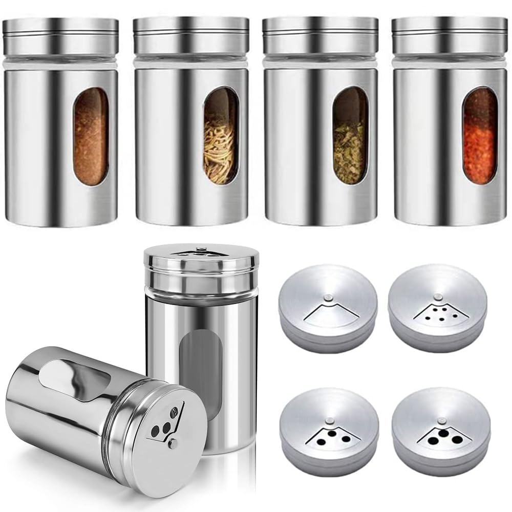 6 Stück Gewürzbehälter Spice Jars, Edelstahl Deckel Gewürzstreuer, Gewürzgläser mit Drehdeckel, Gewü