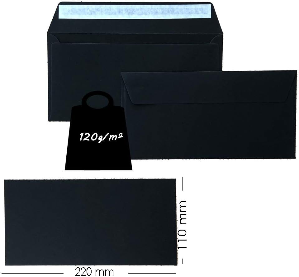 Paper24 DIN lang Briefumschläge, 110x220mm, 120g, gerade Lasche mit Haftklebung, ideal für Geburtsta