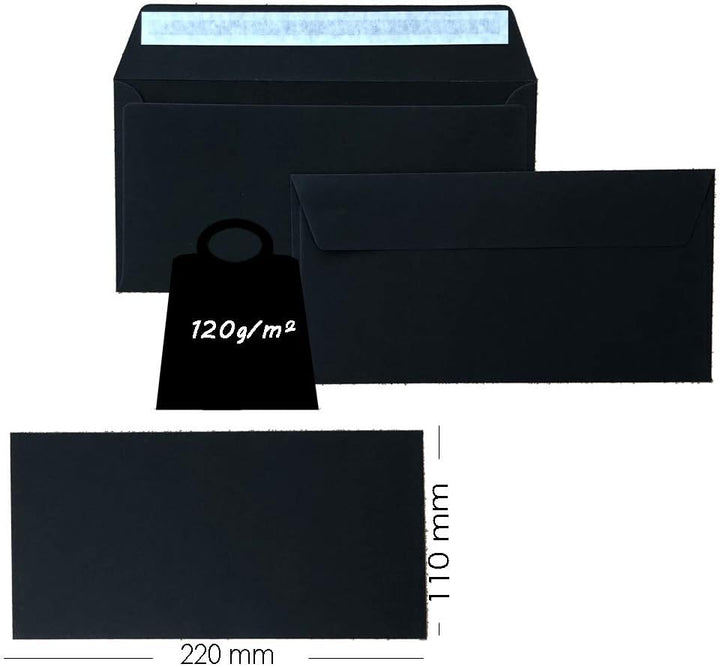 Paper24 DIN lang Briefumschläge, 110x220mm, 120g, gerade Lasche mit Haftklebung, ideal für Geburtsta