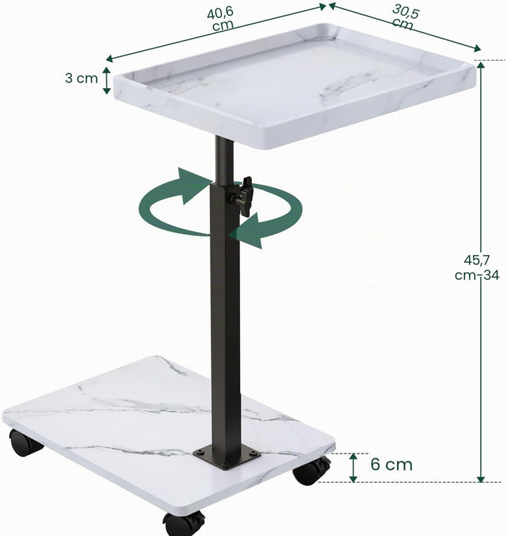 Beistelltisch mit Rollen, Beistelltisch Höhenverstellbar haben 360° Rotierend, C-Form Sofa Tisch für