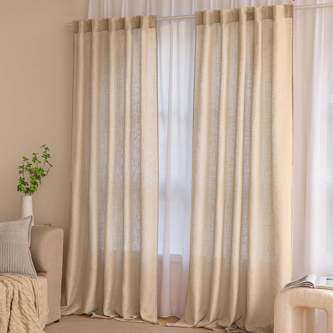 MIULEE Gardinen Vorhänge schlaufenschal Voile Vorhang Modern Leinenoptik Halbtransparent für Wohnzim