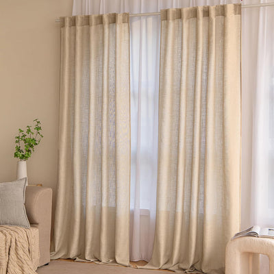 MIULEE Gardinen Vorhänge schlaufenschal Voile Vorhang Modern Leinenoptik Halbtransparent für Wohnzim