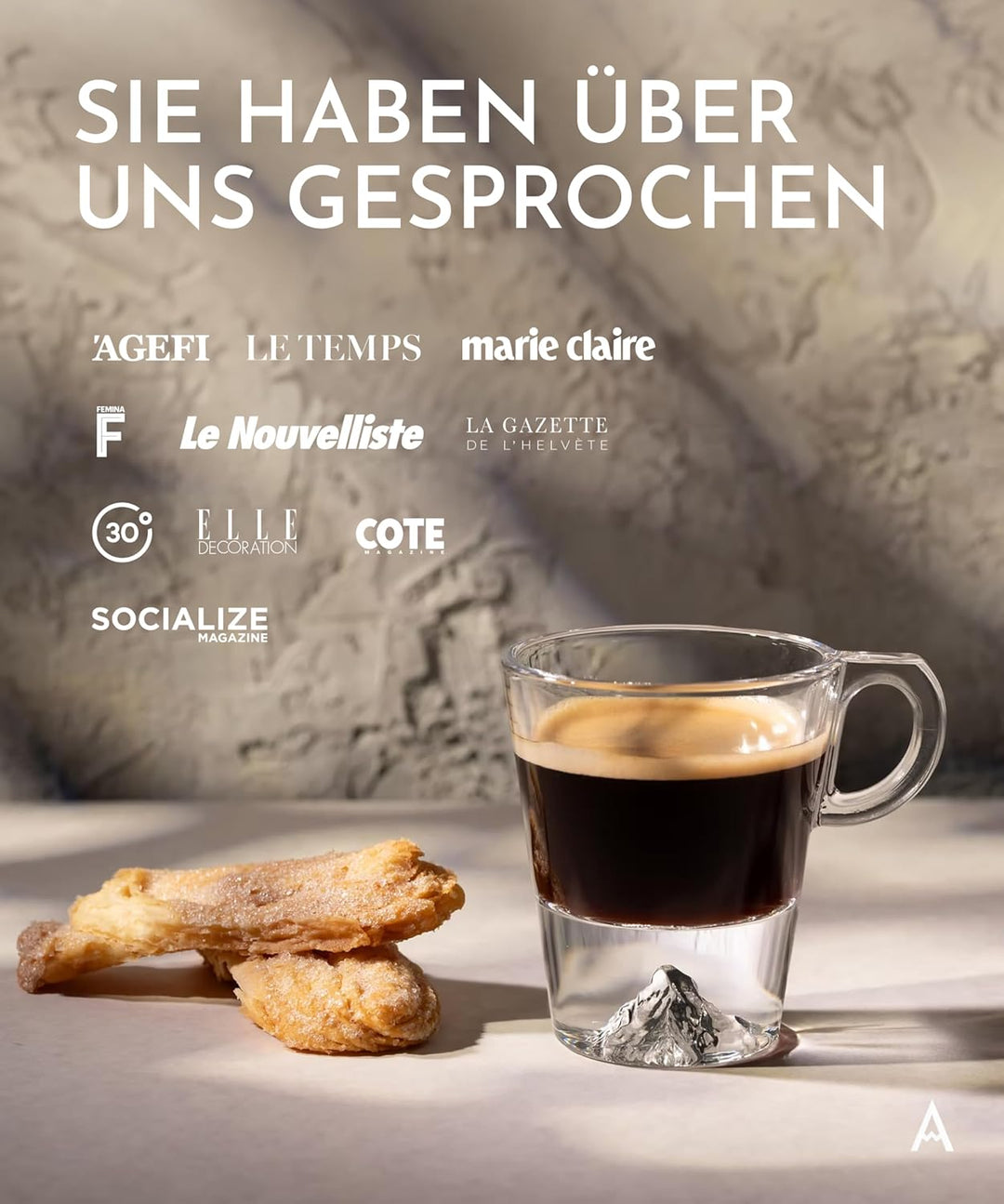 Espressotassen Set 4x60ml mit Henkel, Handgemachte Espresso Gläser aus Borosilikat, Topographic Gläs