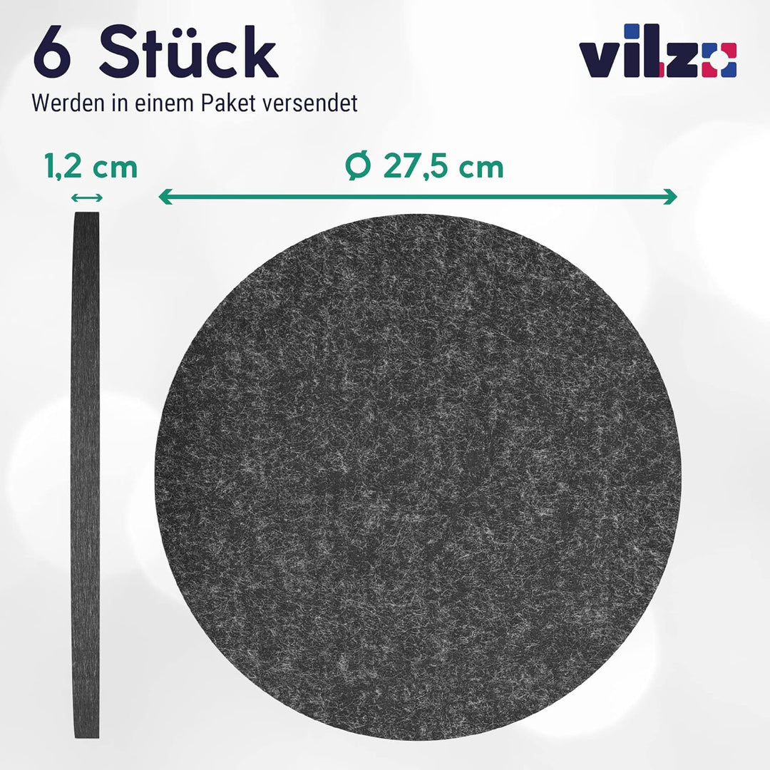 vilz 6er Set Akustikelemente aus recyceltem Filz - rundes Wandpaneel selbstklebend Schalldämmer Ø 27