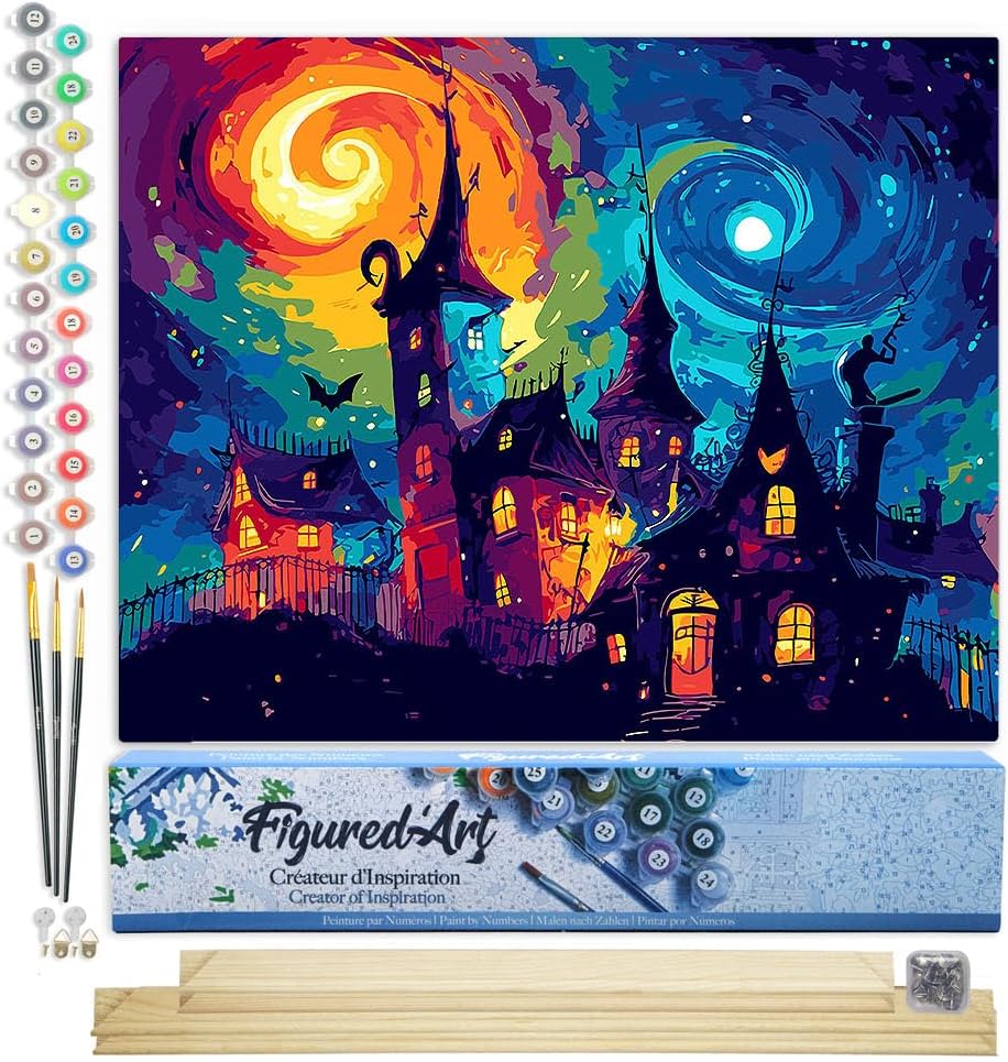Figured'Art Malen Nach Zahlen Erwachsene Mit Rahmen Fantasie Schloss - Paint by Numbers Basteln DIY