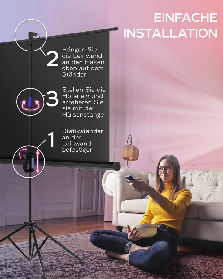 Beamer Leinwand mit Stativ 60 zoll – Projektor Leinwand für Indoor und Outdoor für Film und Büropräs