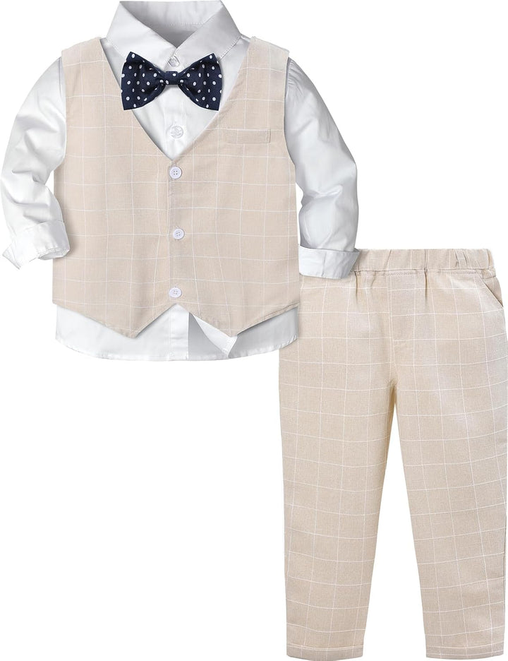 mintgreen Baby Anzug Junge, 3 Stück Gestreift Outfit Hochzeit Gentleman Kleiderset Lange Ärmel Hemd