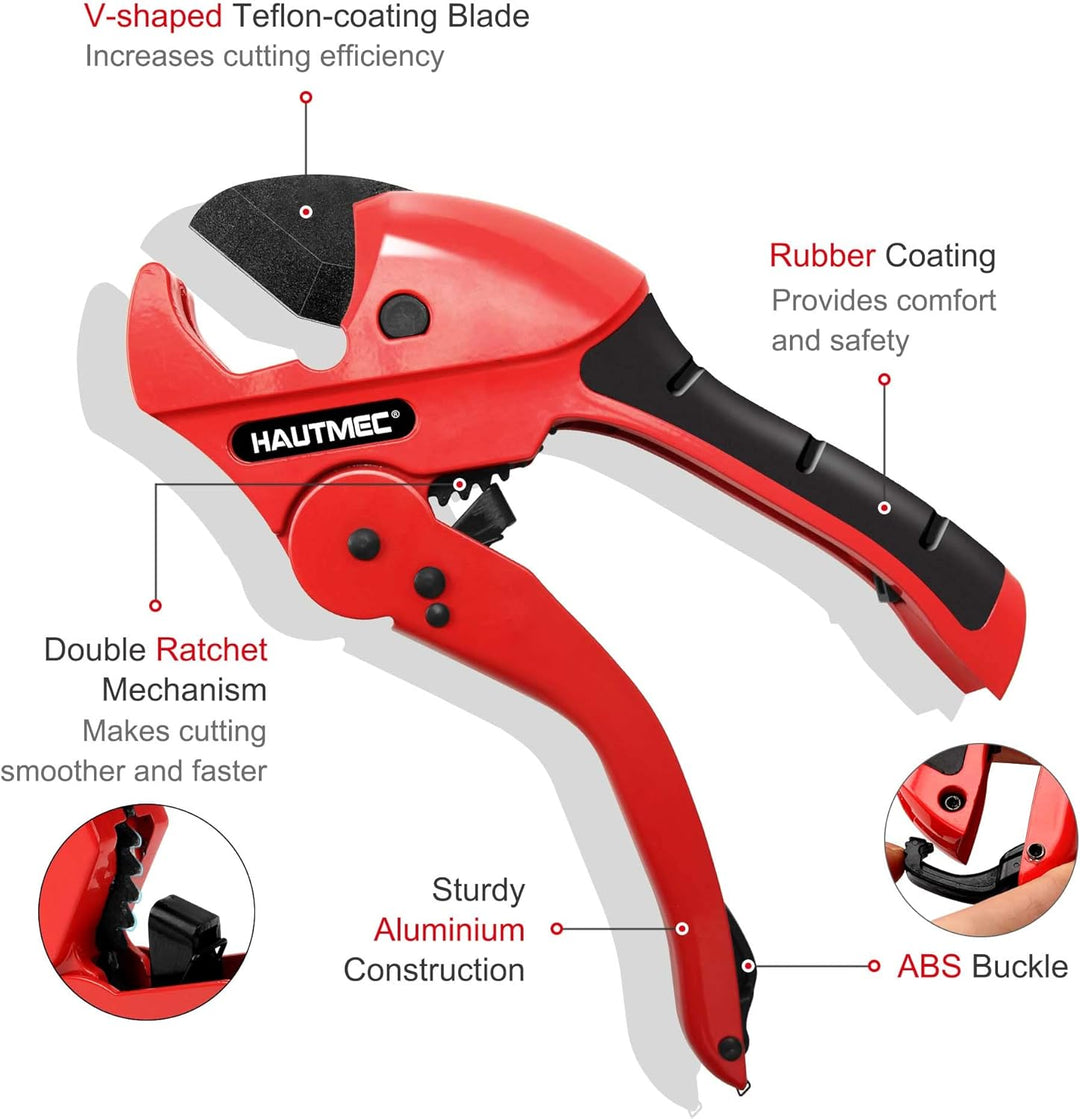 HAUTMEC Multifunktions-Rohr- und Rohrschneider mit Ratsche, schnelles Einhand-Rohrschneidewerkzeug z