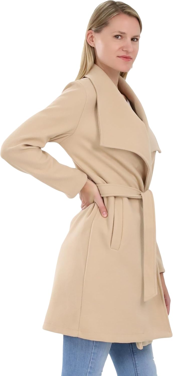 malito – Damen Trenchcoat einfarbig mit Gürtel & Taschen – klassischer Mantel für Herbst & Winter –