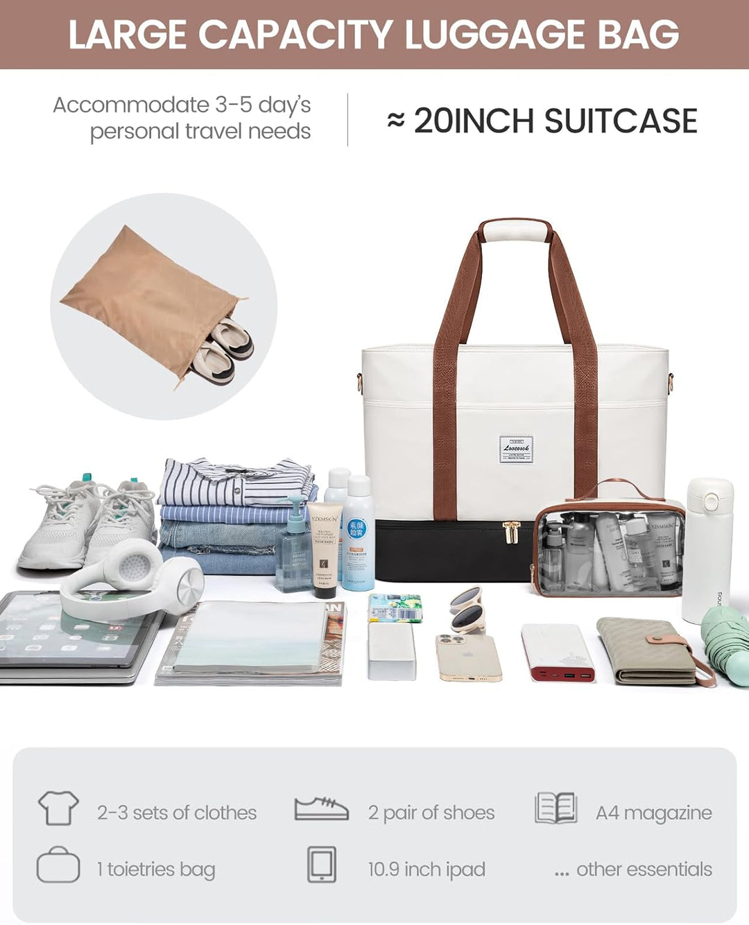 LOVEVOOK Reisetasche Damen, Wasserdicht Weekender Travel Duffel Bag mit Schuhfach, Kliniktasche Gebu