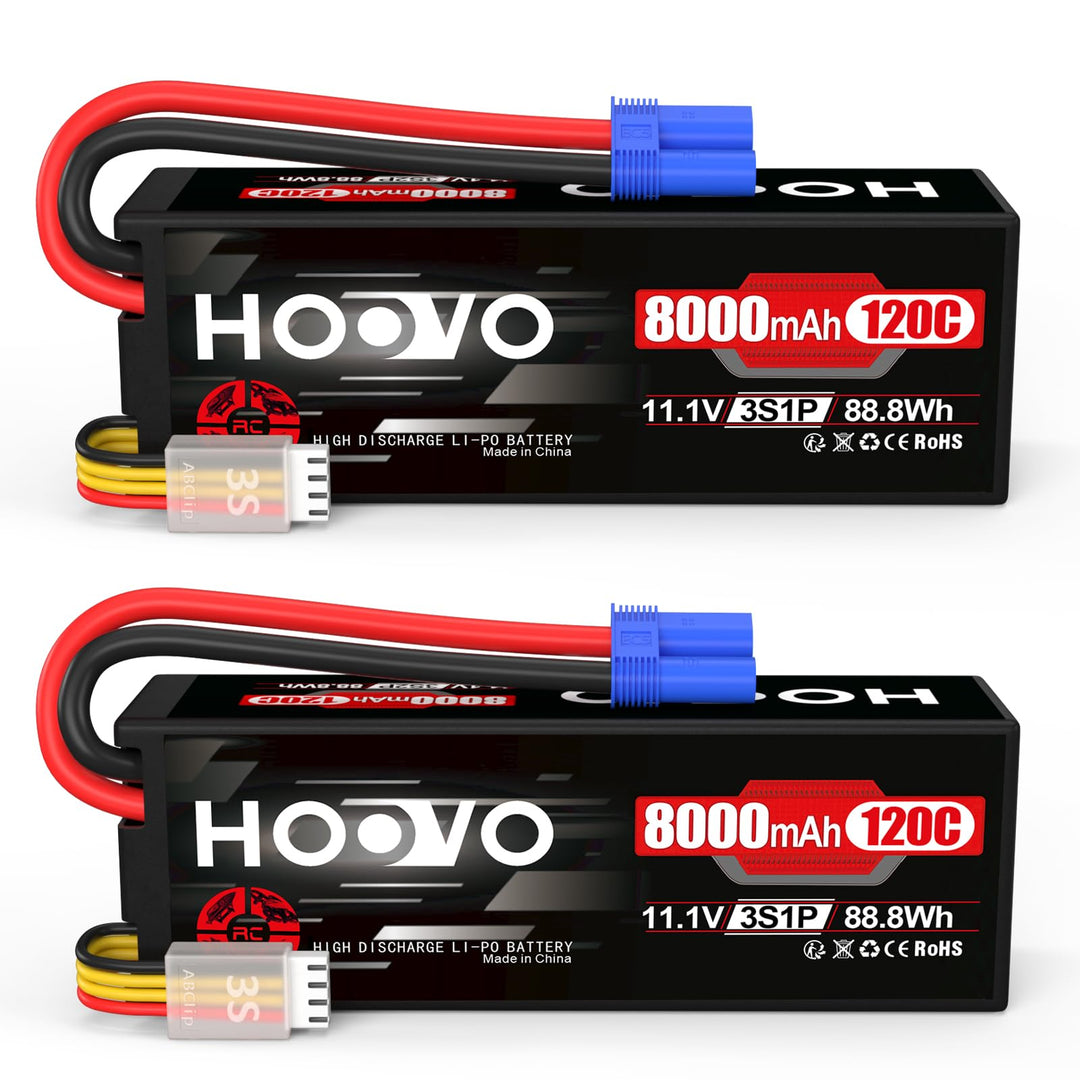 HOOVO 11,1V Lipo Akku 3S 8000mAh 120C HardCase RC Akku Battrien mit EC5 Anschlussstecker für RC Scal