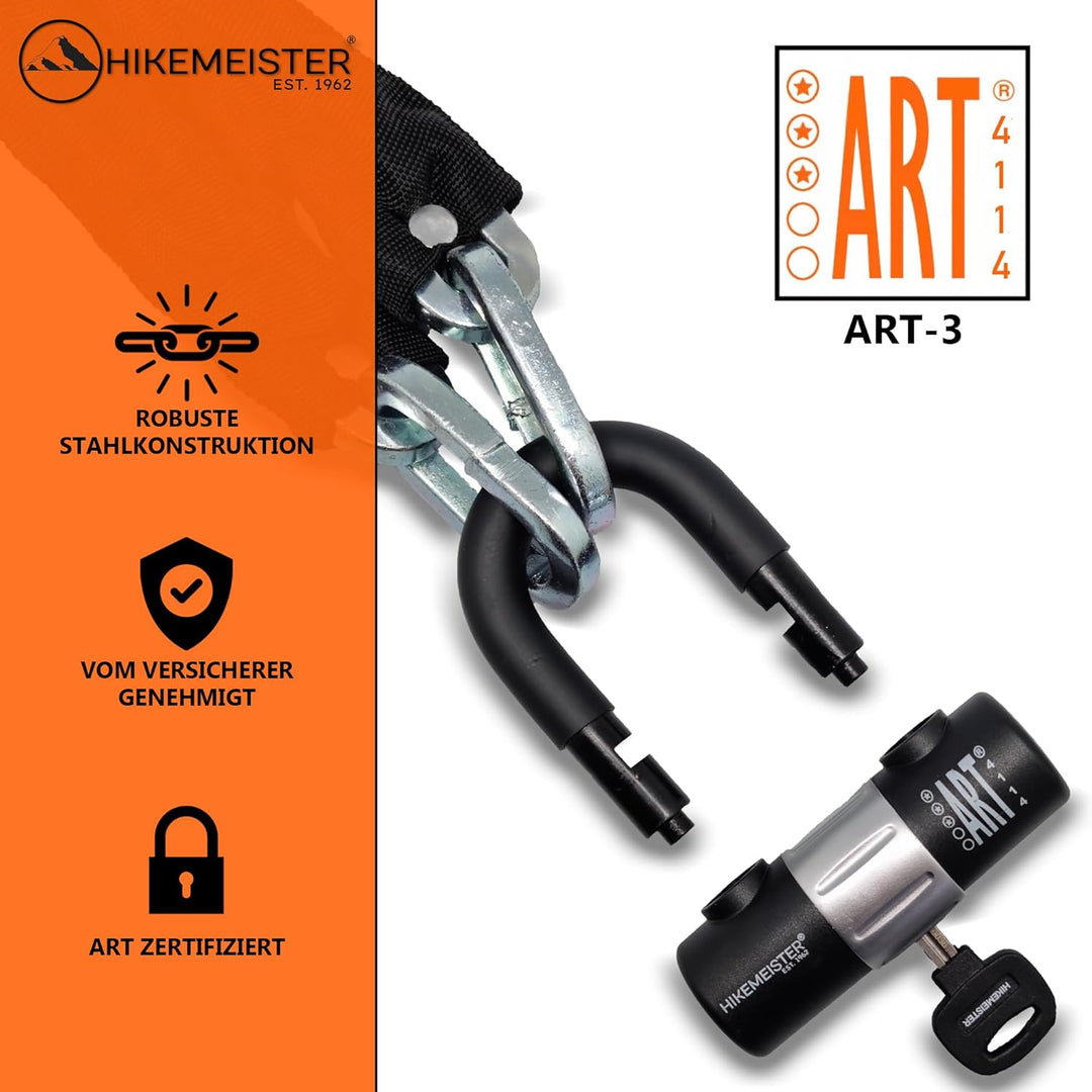 HikeMeister ® Kettenschloss | Hohe Sicherheitsstufe | mit 2 Schlüsseln | ART 3 Zertifikat | E-Scoote