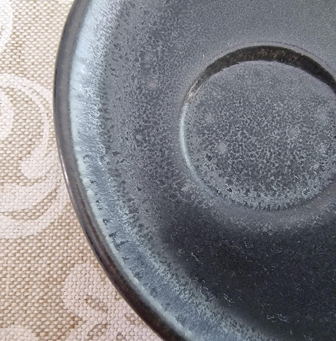 PintoCer - Espresso Kaffeetassen aus weissem Steingut, ohne Griff mit brauner Untertasse (Schwarz/Sc