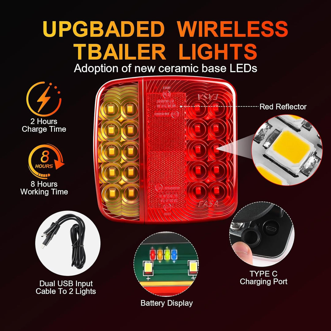 Kabellose LED Anhänger Rückleuchter Set, 12/24V Magnetische drahtlose LED Wasserdichte Rückleuchten