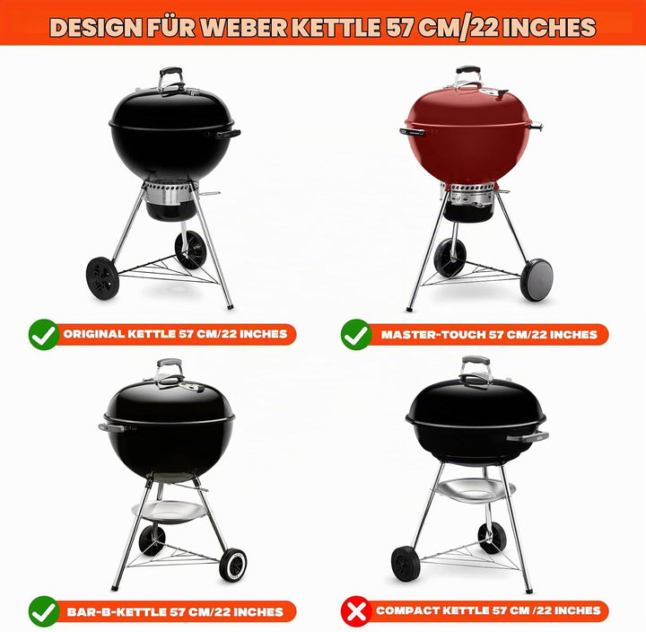 onlyfire BBQ Beistelltisch Outdoor für Weber 57 cm Kugelgrill &amp; Master-Touch Holzkohlegrill, Grill S
