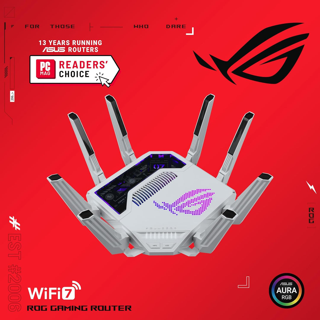 ASUS ROG Rapture GT-BE19000AI Tri-Band Gaming Router (320MHz, WiFi 7, 802.11be, bis zu 325m² Abdecku