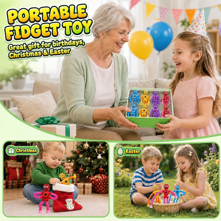 Saugnapf Spielzeug Roboter 8er Set, Dehnbare Pop Tubes für Kinder | Dehnbares Saugnapf Spielzeug, se