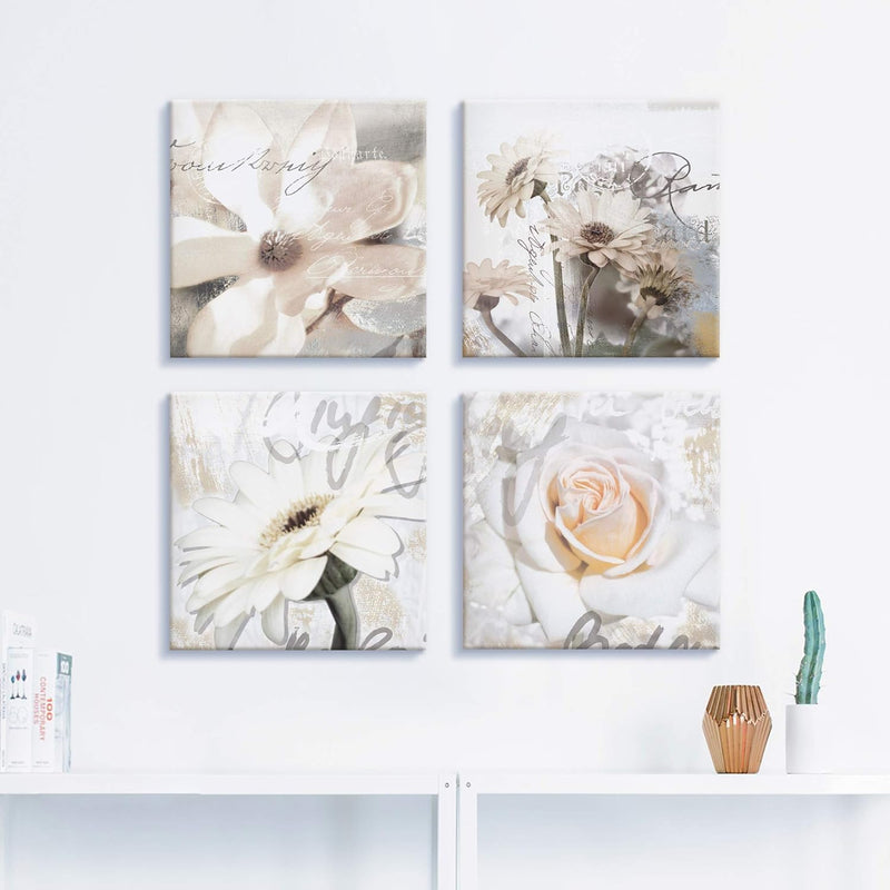 ARTLAND Leinwandbilder auf Holz Wandbild Bild Set 4 teilig je 40x40 cm Quadratisch Natur Blumen Kuns