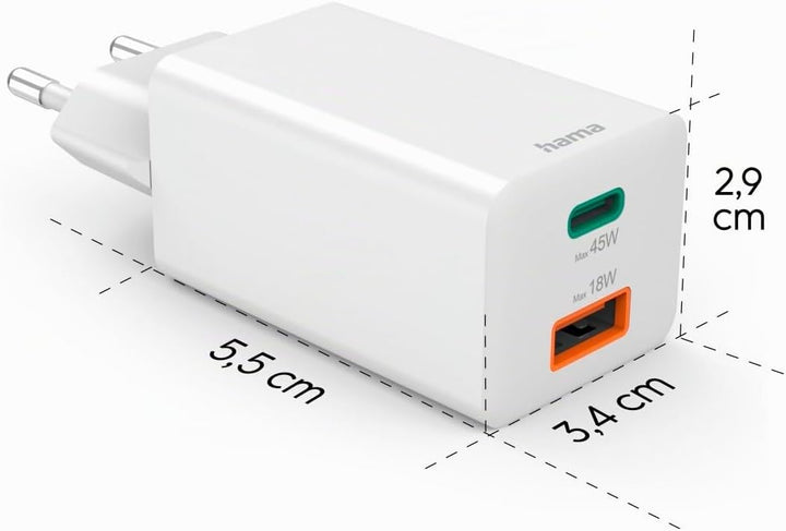 Hama Schnellladegerät USB (Ladegerät mehrfach, USBC, USBA, Handy Tablet Laptop Universal Ladegerät,
