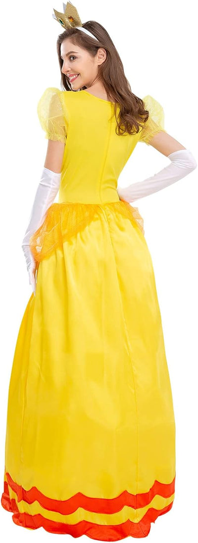 Prinzessin Peach Kostüm Cosplay Super Mario Bros Erwachsenenkostüm Kleid und Krone Prinzessin Deluxe