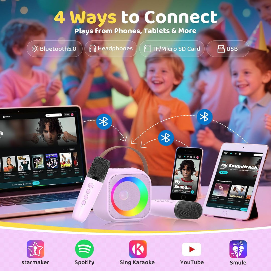 Karaoke Maschine mit 2 Karaoke Mikrofon, Tragbaren Bluetooth Lautsprecher für Erwachsene/Kinder, Ges