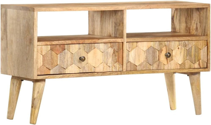 vidaXL Mangoholz Massiv TV Schrank mit 2 Türen 2 Fachböden Lowboard TV Möbel Sideboard Fernsehtisch