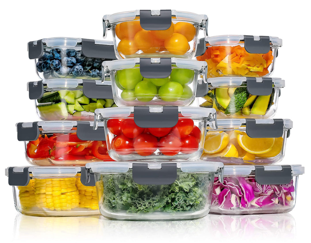 YASHE Glasbehälter mit Deckel, 12 Teile Stapelbar & Luftdicht Meal Prep Boxen Glas für Spülmaschinen