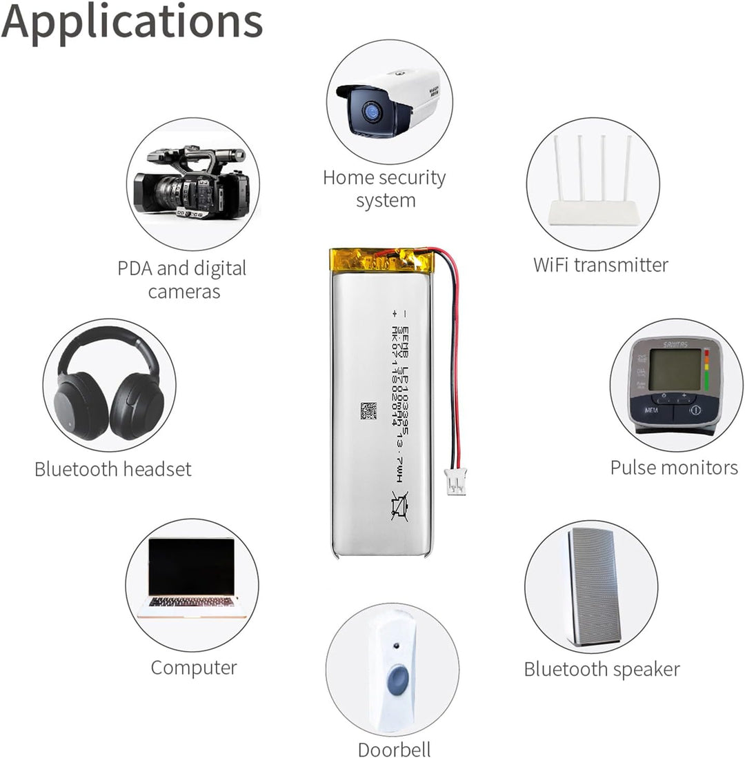 10 Stück EEMB 3.7V 3700mAh Lipo-Akku 103395 Wiederaufladbarer Li-Polymer-Akku mit JST-Anschluss.Stel