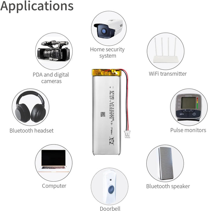 10 Stück EEMB 3.7V 3700mAh Lipo-Akku 103395 Wiederaufladbarer Li-Polymer-Akku mit JST-Anschluss.Stel