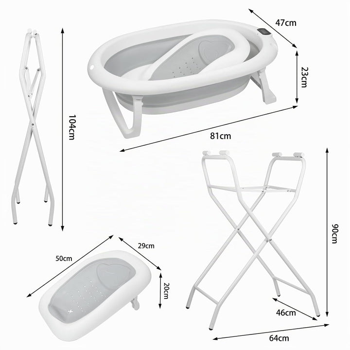 Faltbare Babybadewanne mit Standfuss – Grosse Badewanne XL mit Ständer/Sitz und Drainage-Set – Babyw