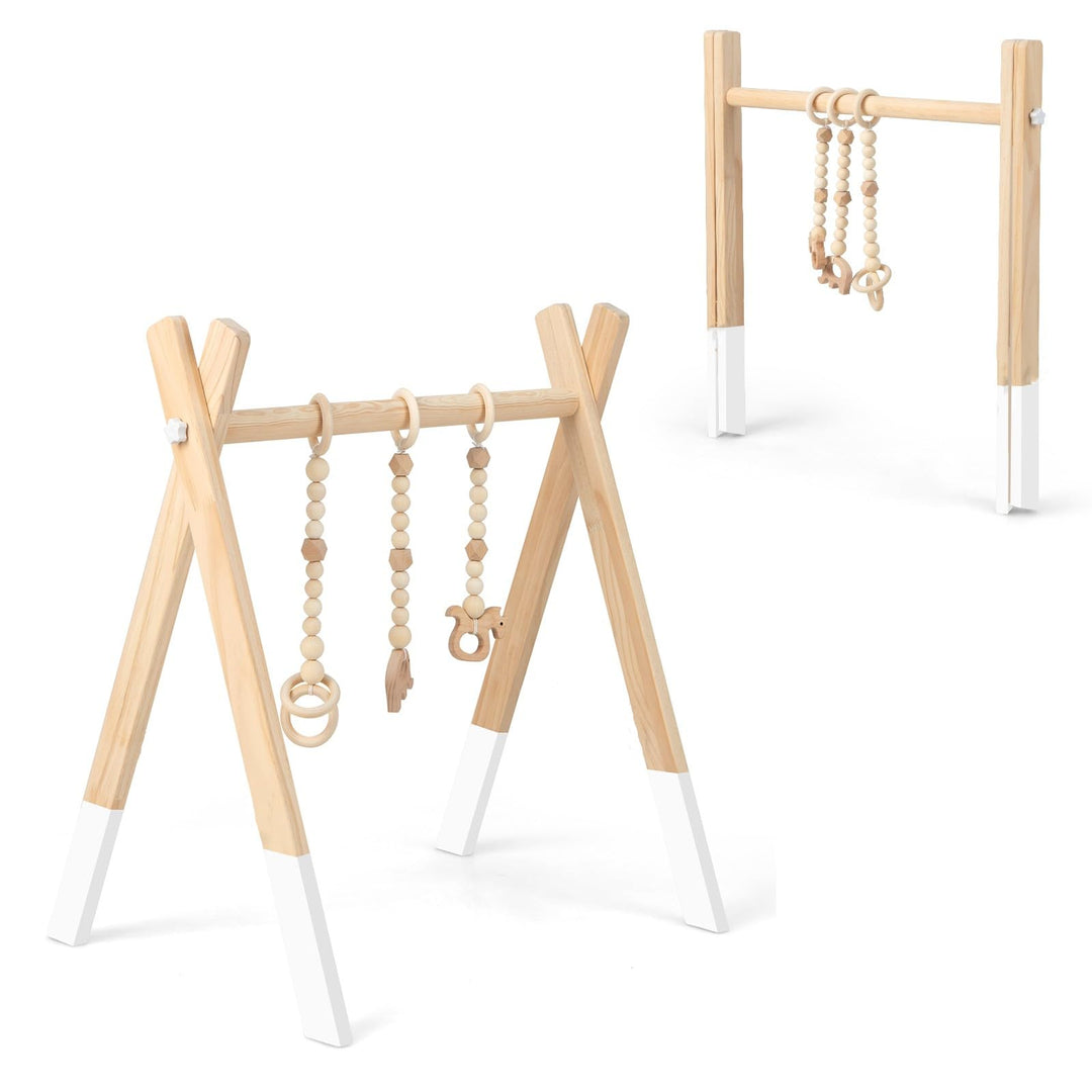 LIFEZEAL Spieltrapez Holz, Babyspielgerät Mit 3 Spielzeugen, Holzspielzeug, Turnhalle Klappbar für B