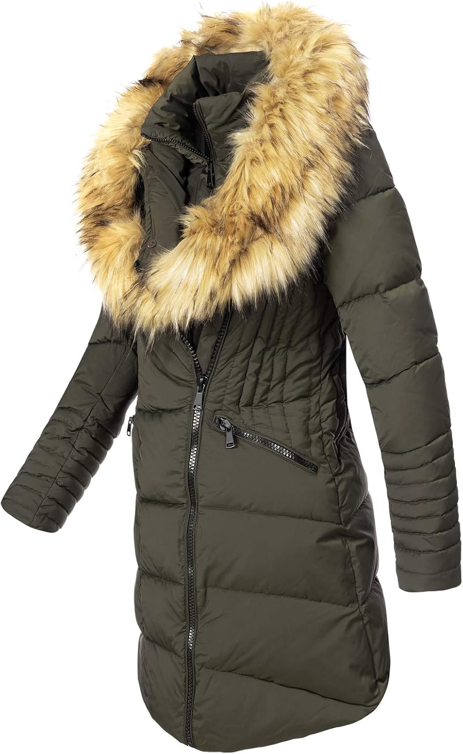 Rock Creek Damen Winter Jacke Mantel Kunstfellkragen D-434 S Dunkelgrün, S Dunkelgrün