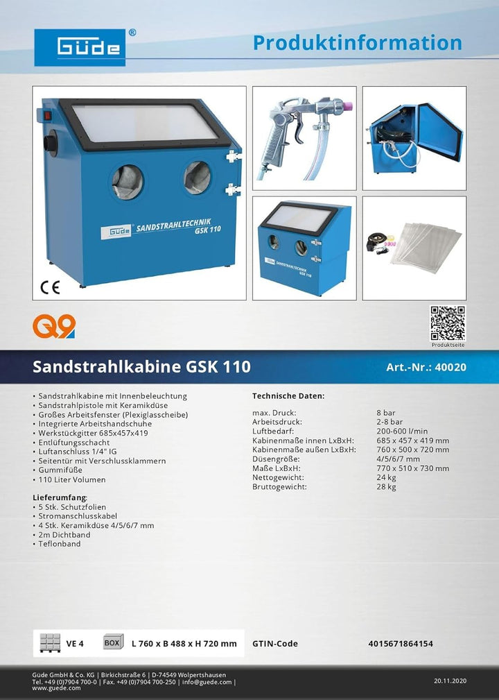 SANDSTRAHLKABINE GSK 110 LTR.
