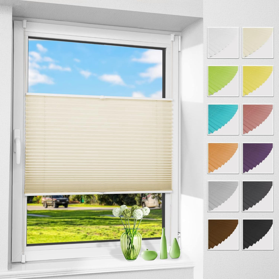 Allesin Plissee ohne Bohren Plissees Klemmfix, Beige 80 x 40cm (L x B), Plisseerollo Faltrollo mit K