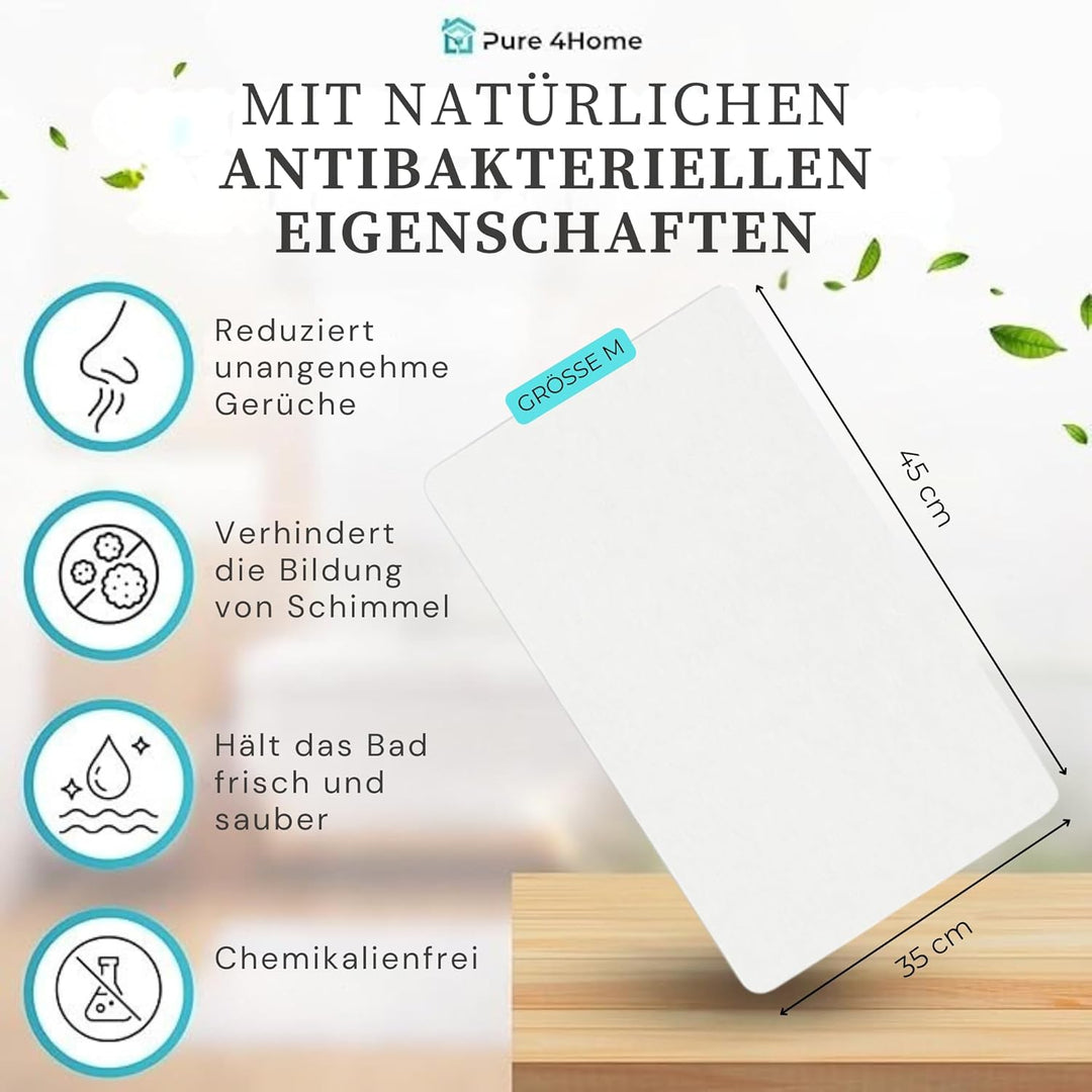 Pure 4Home Steinmatte Badezimmer rutschfest aus Kieselgur 45 x 35 cm | Duschvorleger Schnelltrocknen