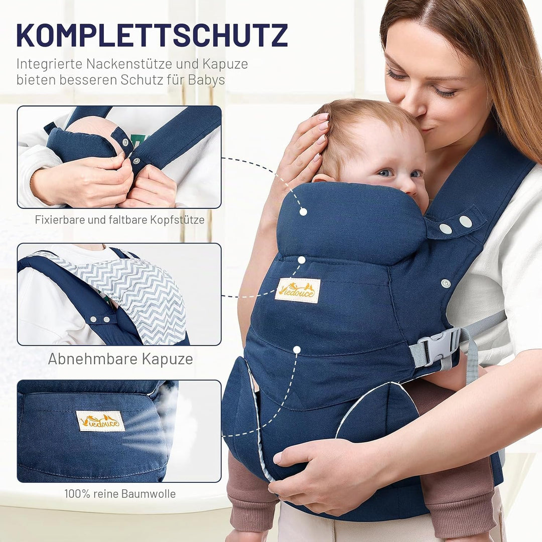 Viedouce Babytrage Neugeborene ab Geburt, Ergonomische Baby Trage Baumwolle Tragegurt mit Kopstütze