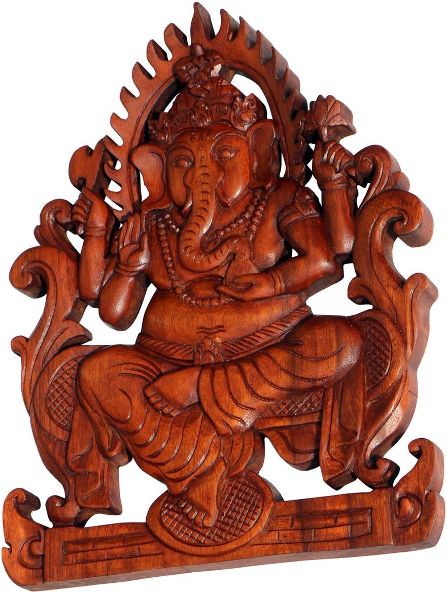 Schönes Ganesha Holz Relief Feng Shui Elefant Wand Deko Handarbeit Bali Rel37