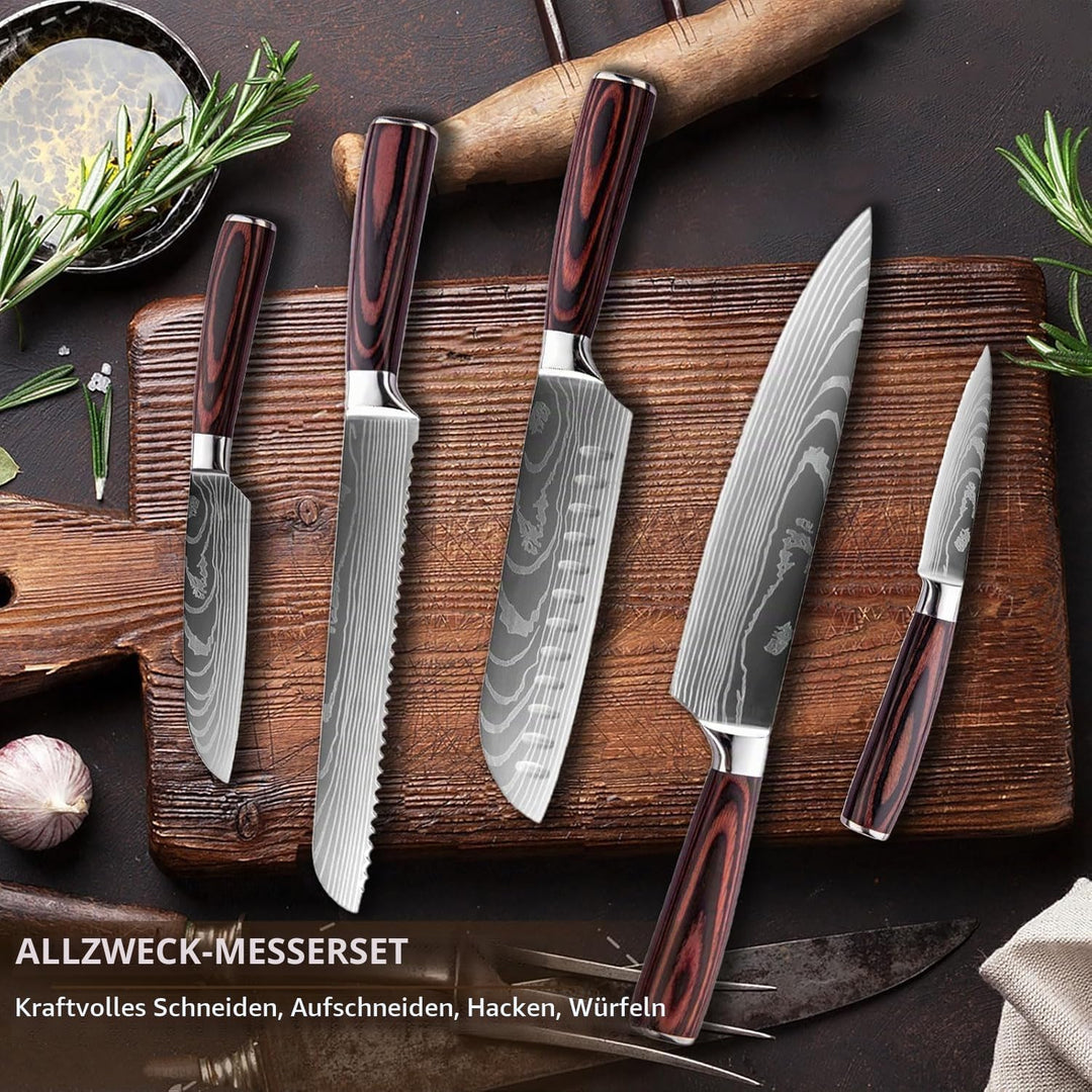 Messerset 5-tlg, Küchenmesser Set aus Hochwertigem Edelstahl, Premium Küchenmesserset Ergonomischem