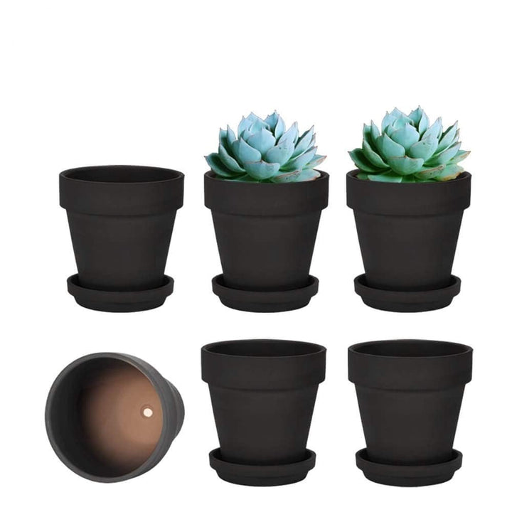 vensovo 10,2cm Schwarzer Tontopf für Pflanzen mit Untertasse - 6er Pack Kleiner Terrakotta-Pflanzent