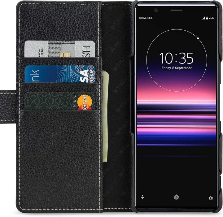 STILGUT Talis kompatibel mit Sony Xperia 5 II Hülle mit Kartenfach aus Leder, Wallet Case, Lederhüll