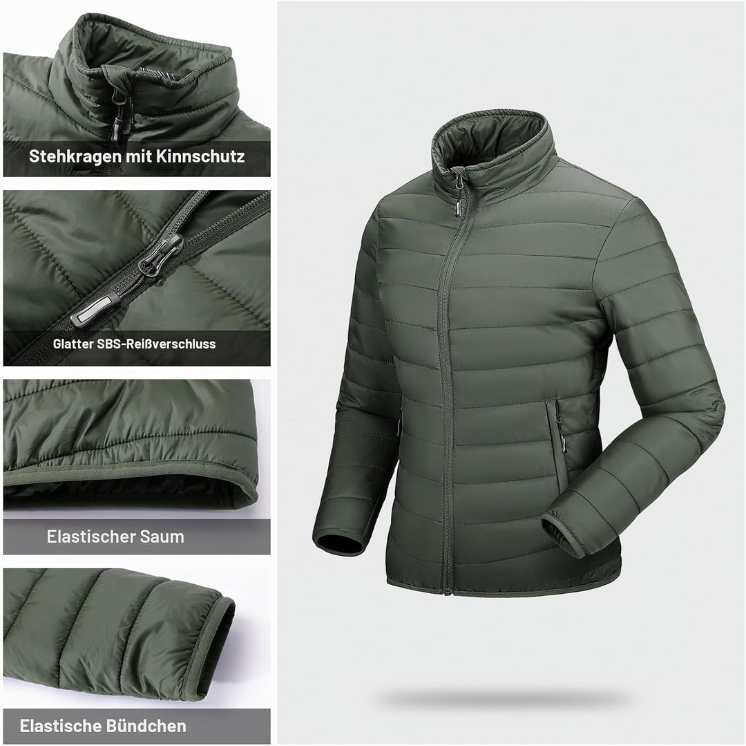 Outdoor Ventures Damen Steppjacke Leichte Warme Packbare Übergangsjacke Puffer Jacke für Frauen Gefü