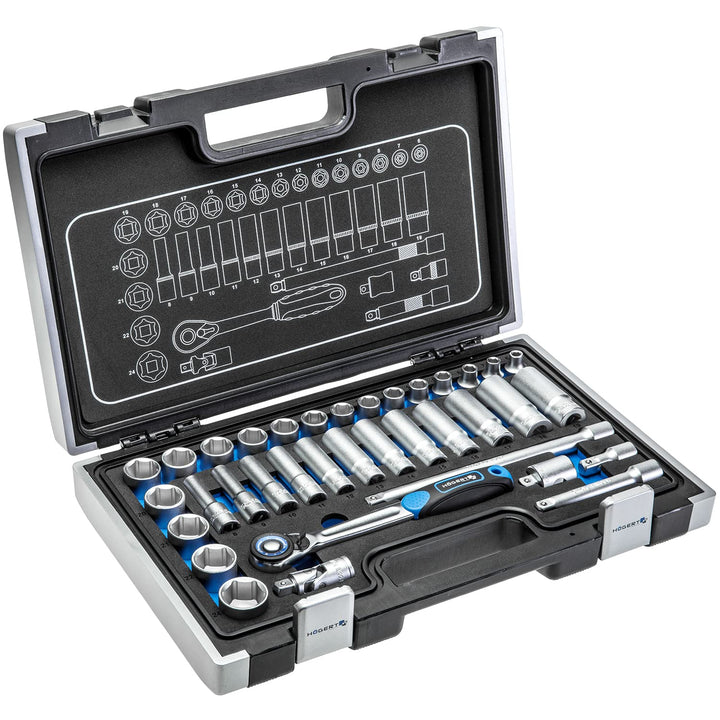 Högert HT1R465 Werkzeugsatz, schwarz/Blau, 3/8” 36 teilig, 36 teilig