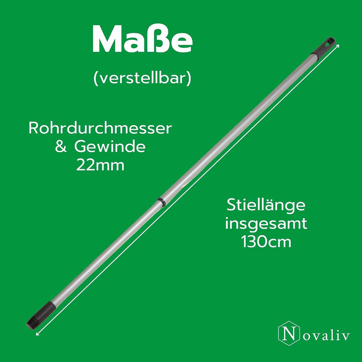 Novaliv 2er Set Teleskop Besenstiel mit Gewinde 79-130 cm Silber Metallstiel für Besen deutsches Gew