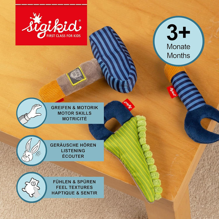 Sigikid Baby Rassel & Greiflinge Werkzeug Set Play & Cool - Babyspielzeug Motorik Knisterfolie Quiet