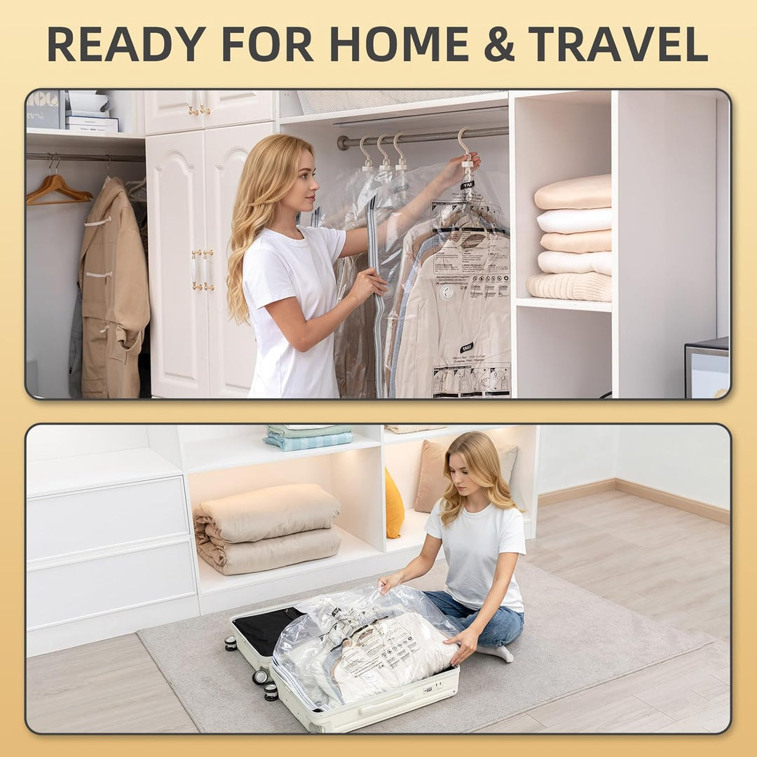 TAILI Hängende Vakuumbeutel für Kleidung, 4 Packungen (135x70cm), Vakuumierbeutel Kleidung für Anzüg