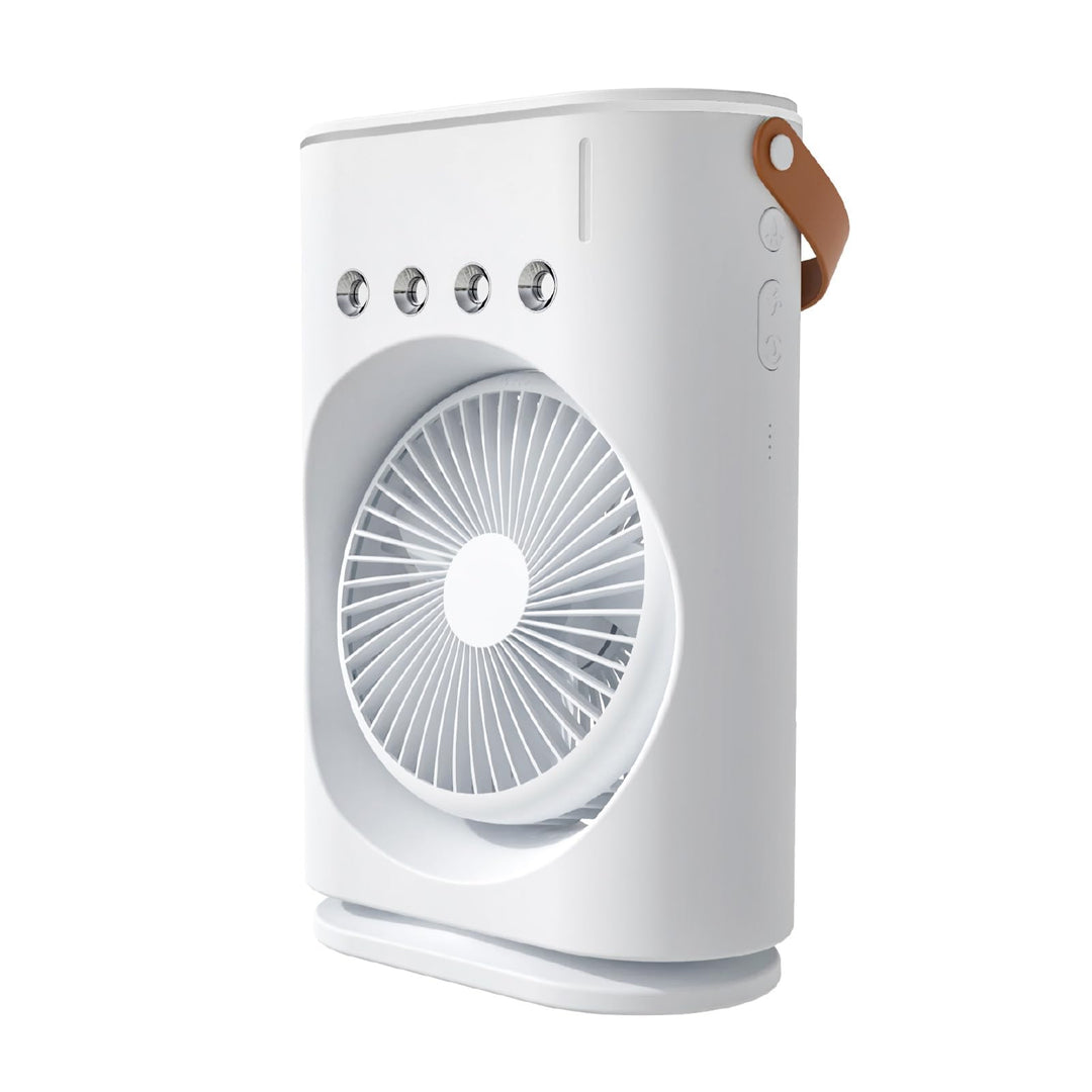 Tragbarer Sprühnebel Tischventilator 350ml Tank,4 Sprühdüsen,3 Windstufen,90° Doppel-Schwenk,3 Taste