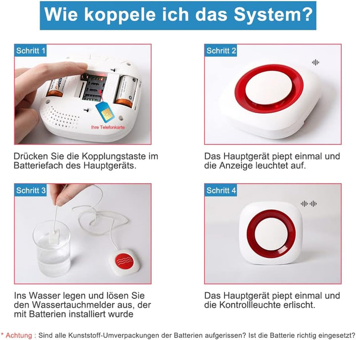 Drahtlos Wassermelder Wassersensor Wasser Alarm Sirene Kabellos mit Batterien (1x empänger+2X Wasser