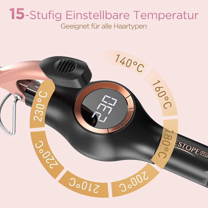 BESTOPE PRO Lockenstab 9mm Kleine Locken, Schnelle Heizung Lockenstäbe Extra Lang, Multi-Temperatur